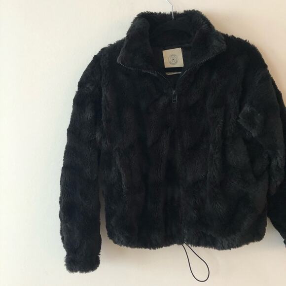 Urban Outfitters Eva Black Faux Fur Cozy Zip-Up Jacket - Picture 3 of 6